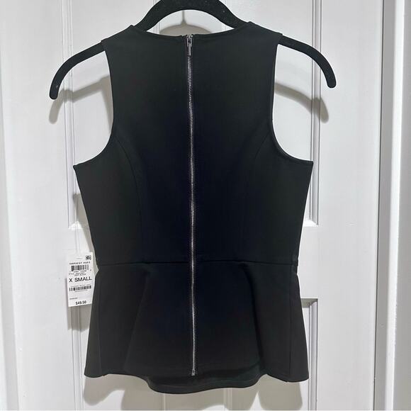 Bar III Sleek Faux Leather Sleeveless Peplum Top, Zipper Back XS, NWT - Picture 5 of 7